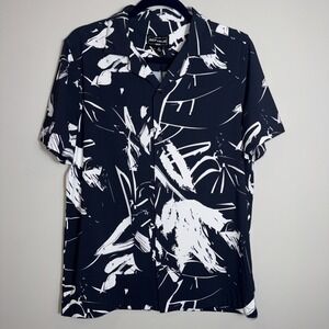 For The Republic Mens Navy White Abstract Brushstroke Camp Shirt Small 60010128M